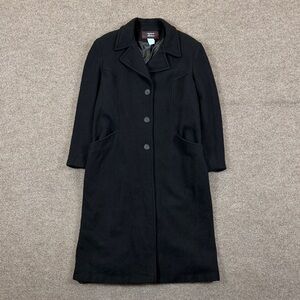 Vintage Black 100% Wool Single Breasted Long Tailored Winter Overcoat Women’s 16
